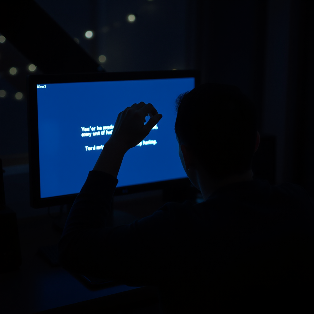 Person at computer staring at error screen