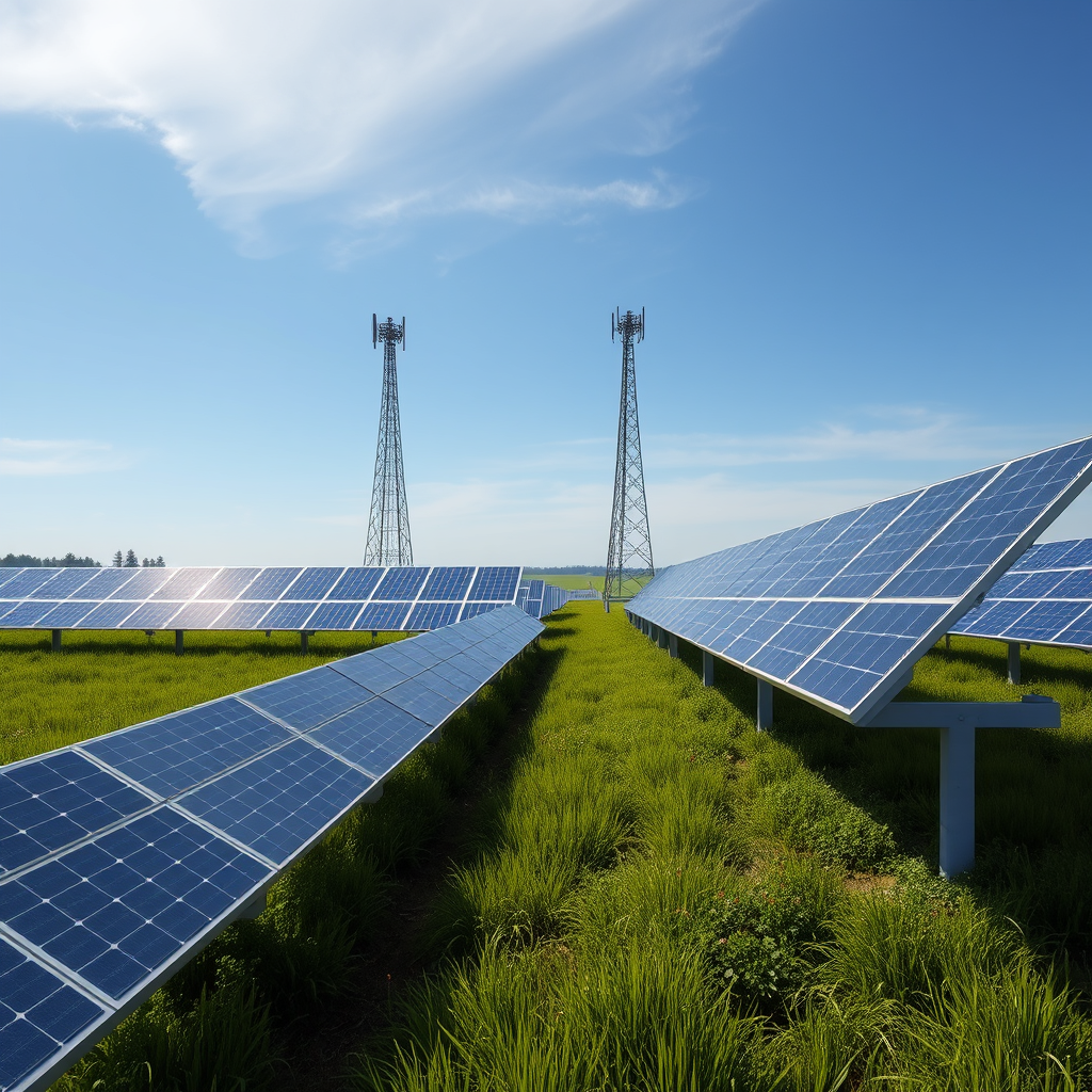 Solar farm with internet tower