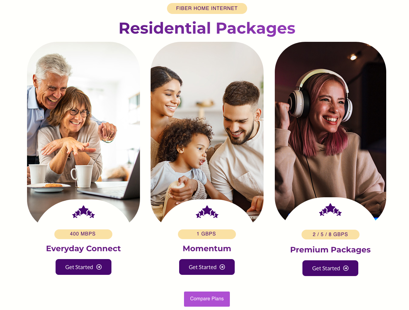 New site residential packages plan cards