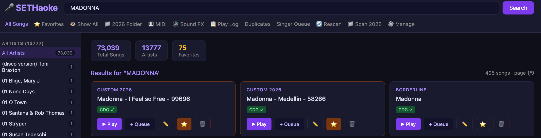SETHaoke Song Library Interface